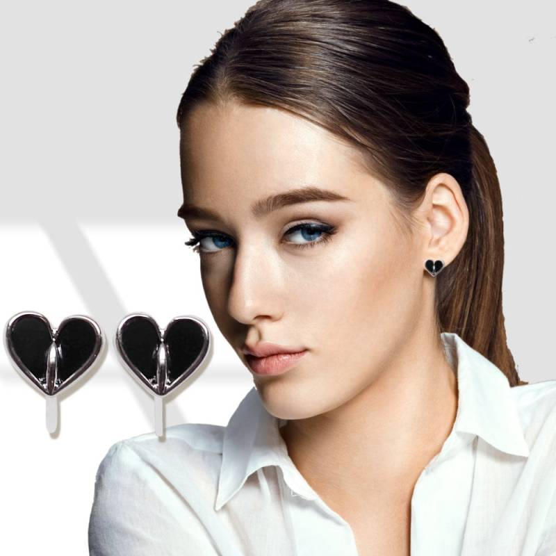 Onyx-Clips Auf Ohrringen, Schwarzes Herz Unsichtbarer Clip Ohrstecker, Schwarzer Edelstein-Clip Kleines Nicht Durchbohrte Ohrringe von MiyabiGrace