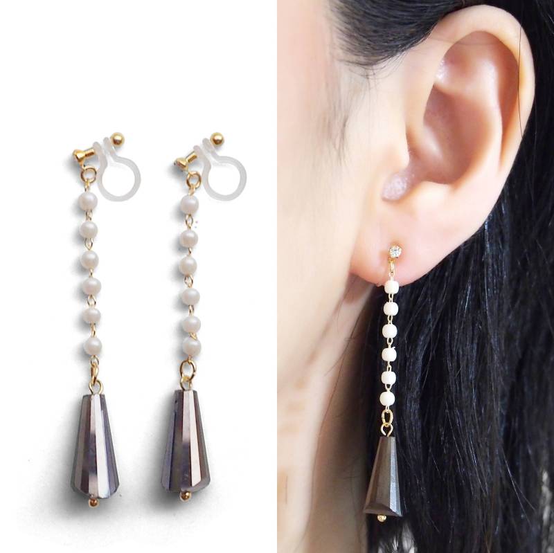 Perlen Clip On Ohrringe Ohrclips Lange Braun Dreieck Kristall Tropfen Nicht Durchbohrte von MiyabiGrace