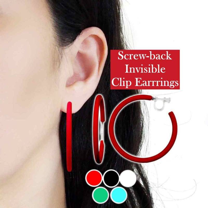 Rote Clip Auf Creolen, Große 60 Mm Hoop Unsichtbare Ohrringe, Blau Grün Schwarz Weiße Nicht Durchbohrte Ohrringe von MiyabiGrace