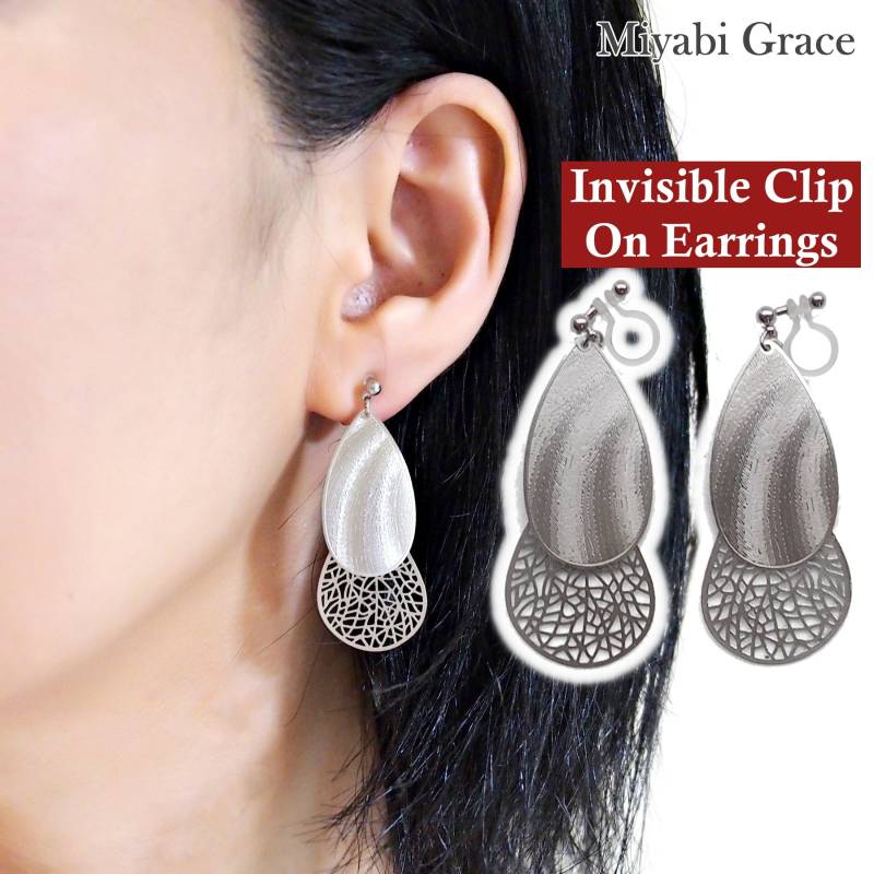 Silber Ohrclips, Unsichtbare Filigrane Nicht Durchbohrte Ohrringe, Gold Teardrop Ohrclips von MiyabiGrace