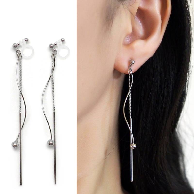 Silber Wave Bar Unsichtbare Ohrclips Ohrringe/Nicht Durchbohrte von MiyabiGrace