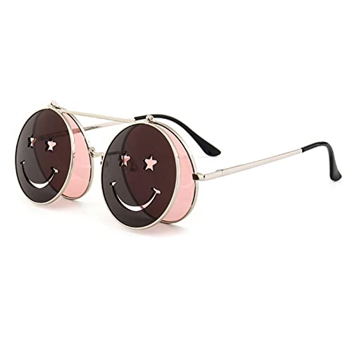 Miyabitors Sonnenbrille Frühling Scharnier Brille Niedlich Smiley Damen Falten Sonnenbrille Dual Lens Brille UV400 von Miyabitors