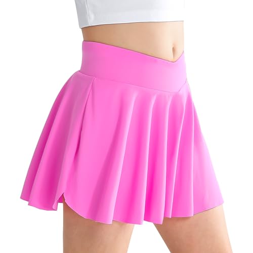 Miyanuby Athletische 2-in-1 Flowy Cheer Dance Biker-Shorts, Tennisrock, Schmetterlings-Skorts mit Tasche, für Mädchen, Größe 5–14 Jahre, rose, 5-6 Jahre von Miyanuby