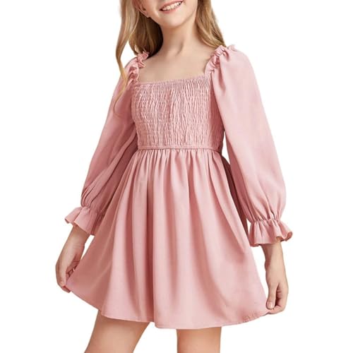 Miyanuby Kleinkind Mädchen Kleid Square Neck Puff Langarm Hohe Taille Prinzessin Kleider für Teens Mädchen, 3-11 Jahre von Miyanuby