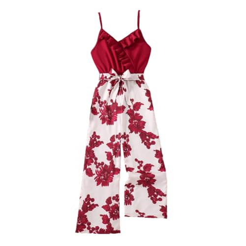 Miyanuby Kleinkind Mädchen Sling Jumpsuit Hohe Taille Floral Print Overall Strampler Hosen Ärmelloses Sommerkleidung für Mädchen von Miyanuby