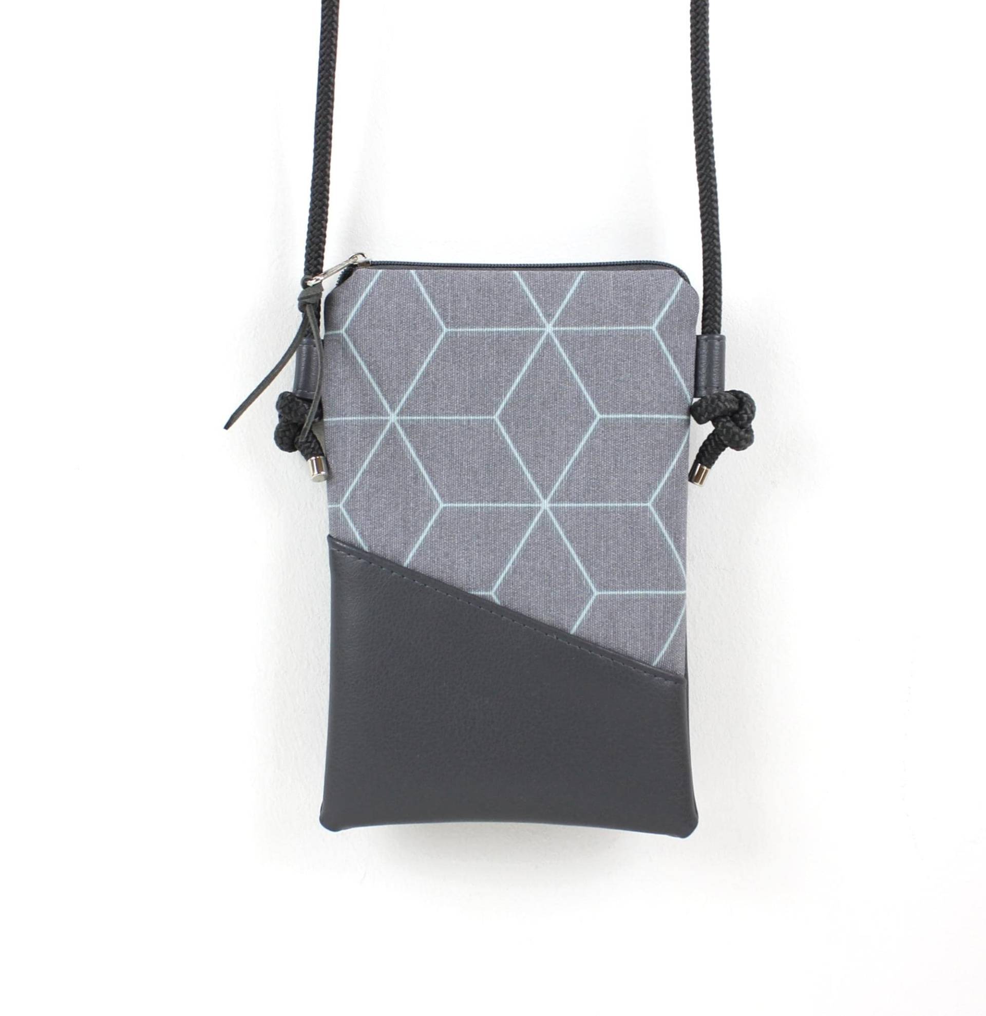 Handytasche Zum Umhängen "Limu"/Mit Kordel, Umhängetasche Handy, Crossbody Handytasch Vegan, Kunstleder, Grau von MiyasAccessoires