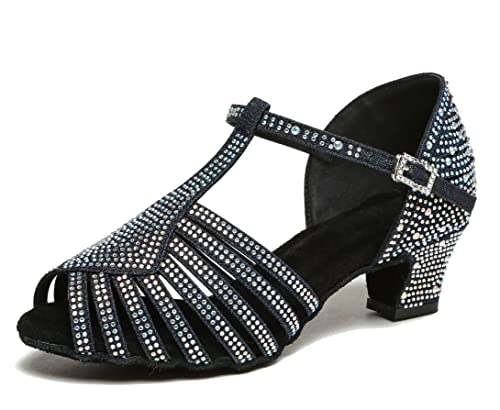 Miyoopark Damen Latein Tanzschuhe mit Strass Braut Hochzeit Party Schuhe L558 Schwarz 5cm Absatz EU 41 von Miyoopark