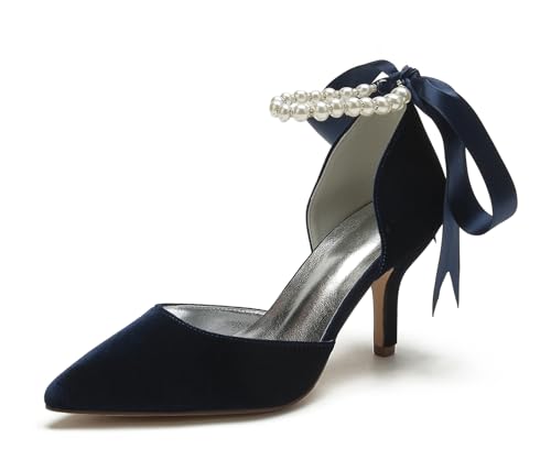 Miyoopark Braun Hochzeits Schuhe fur Damen Ketten Prom Pums M678 Pearls Chain Dunkelblau EU 43 von Miyoopark