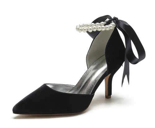 Miyoopark Braun Hochzeits Schuhe fur Damen Ketten Prom Pums M678 Pearls Chain Schwarz EU 37.5 von Miyoopark