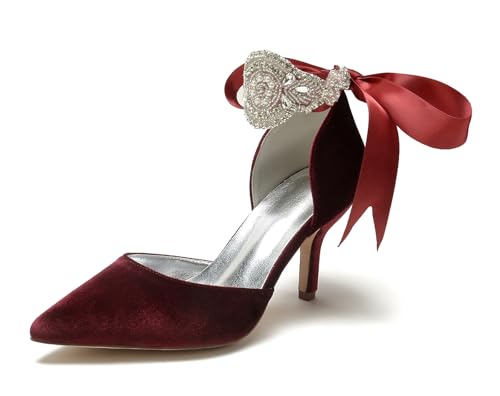 Miyoopark Braun Hochzeits Schuhe fur Damen Ketten Prom Pums M679 Rhinestone Chains Burgund EU 38.5 von Miyoopark