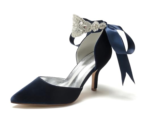 Miyoopark Braun Hochzeits Schuhe fur Damen Ketten Prom Pums M679 Rhinestone Chains Dunkelblau EU 43 von Miyoopark