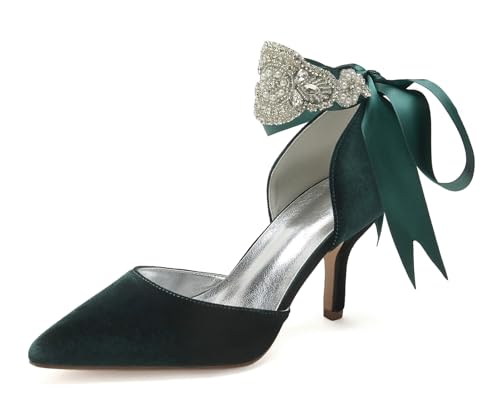 Miyoopark Braun Hochzeits Schuhe fur Damen Ketten Prom Pums M679 Rhinestone Chains Grün EU 41.5 von Miyoopark