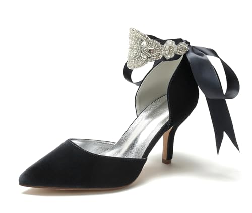 Miyoopark Braun Hochzeits Schuhe fur Damen Ketten Prom Pums M679 Rhinestone Chains Schwarz EU 39.5 von Miyoopark