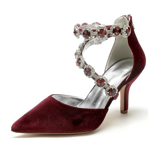 Miyoopark Braun Hochzeits Schuhe fur Damen Ketten Prom Pums M680 Rhinestone Chains Burgund EU 35 von Miyoopark