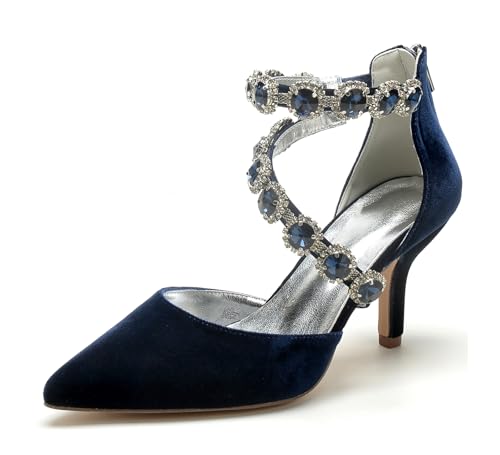 Miyoopark Braun Hochzeits Schuhe fur Damen Ketten Prom Pums M680 Rhinestone Chains Dunkelblau EU 40.5 von Miyoopark