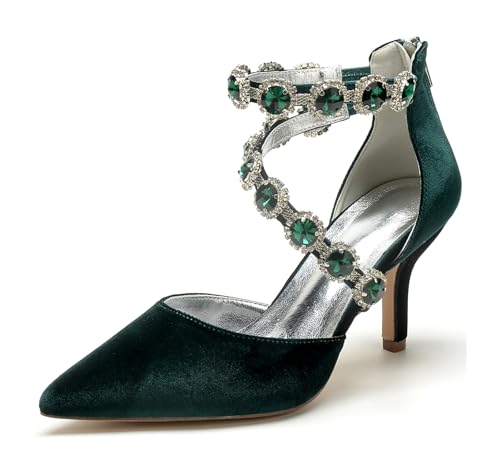 Miyoopark Braun Hochzeits Schuhe fur Damen Ketten Prom Pums M680 Rhinestone Chains Grün EU 39.5 von Miyoopark
