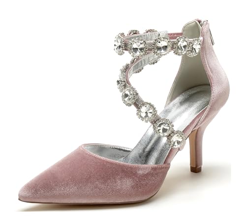 Miyoopark Braun Hochzeits Schuhe fur Damen Ketten Prom Pums M680 Rhinestone Chains Pink EU 40.5 von Miyoopark