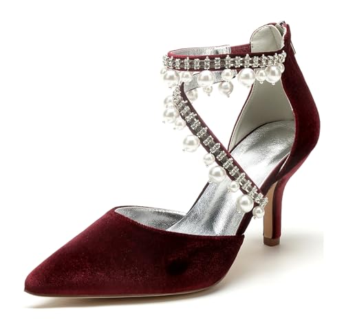 Miyoopark Braun Hochzeits Schuhe fur Damen Ketten Prom Pums M681 Pearls Tassel Burgund EU 42 von Miyoopark