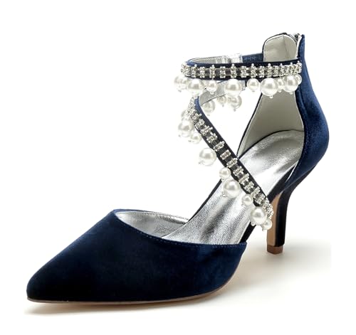 Miyoopark Braun Hochzeits Schuhe fur Damen Ketten Prom Pums M681 Pearls Tassel Dunkelblau EU 43 von Miyoopark