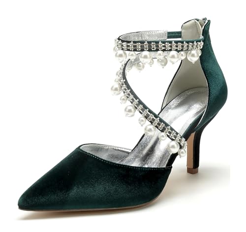 Miyoopark Braun Hochzeits Schuhe fur Damen Ketten Prom Pums M681 Pearls Tassel Grün EU 42 von Miyoopark