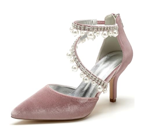 Miyoopark Braun Hochzeits Schuhe fur Damen Ketten Prom Pums M681 Pearls Tassel Pink EU 42 von Miyoopark