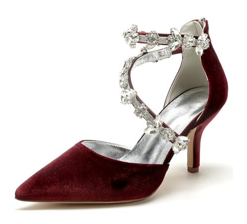 Miyoopark Braun Hochzeits Schuhe fur Damen Ketten Prom Pums M682 Rhinestone Chains Burgund EU 35.5 von Miyoopark