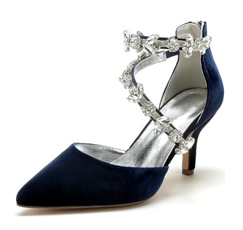 Miyoopark Braun Hochzeits Schuhe fur Damen Ketten Prom Pums M682 Rhinestone Chains Dunkelblau EU 42.5 von Miyoopark