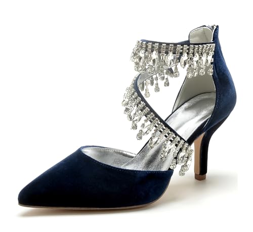 Miyoopark Braun Hochzeits Schuhe fur Damen Ketten Prom Pums M683 Rhineston Tassel Dunkelblau EU 37 von Miyoopark