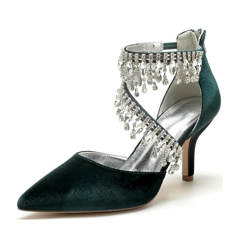 Miyoopark Braun Hochzeits Schuhe fur Damen Ketten Prom Pums M683 Rhineston Tassel Grün EU 43 von Miyoopark