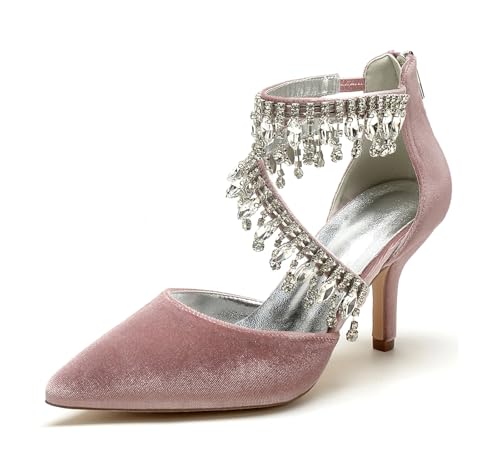 Miyoopark Braun Hochzeits Schuhe fur Damen Ketten Prom Pums M683 Rhineston Tassel Pink EU 37 von Miyoopark