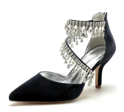 Miyoopark Braun Hochzeits Schuhe fur Damen Ketten Prom Pums M683 Rhineston Tassel Schwarz EU 43 von Miyoopark