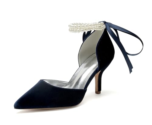 Miyoopark Braun Hochzeits Schuhe fur Damen Ketten Prom Pums M684 Pearls Chain Dunkelblau EU 41 von Miyoopark