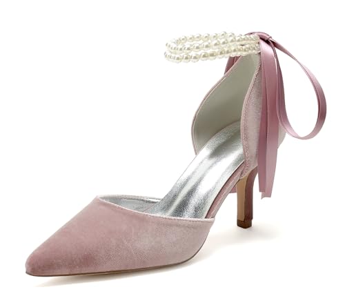 Miyoopark Braun Hochzeits Schuhe fur Damen Ketten Prom Pums M684 Pearls Chain Pink EU 38 von Miyoopark