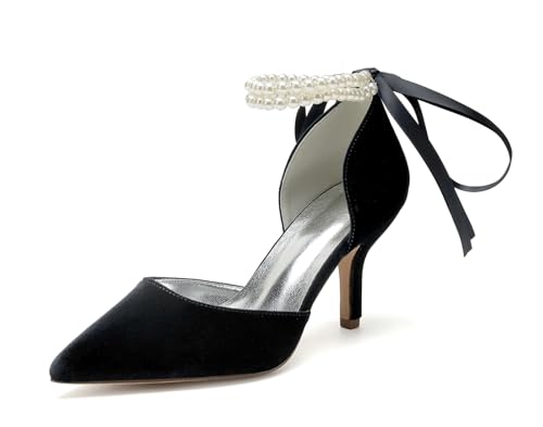 Miyoopark Braun Hochzeits Schuhe fur Damen Ketten Prom Pums M684 Pearls Chain Schwarz EU 42 von Miyoopark