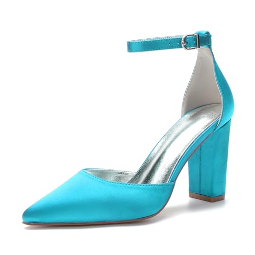 Miyoopark Damen Abend Schuhe Braut Absatzs Fesselriemen Prom Pumps M637 Blau Grun EU 42.5 von Miyoopark