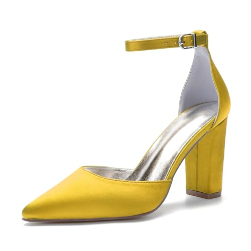 Miyoopark Damen Abend Schuhe Braut Absatzs Fesselriemen Prom Pumps M637 Gelb EU 38 von Miyoopark