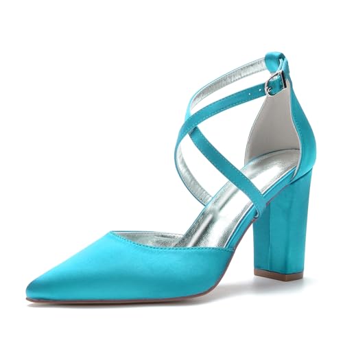 Miyoopark Damen Abend Schuhe Braut Absatzs Fesselriemen Prom Pumps M643 Blau Grun EU 40.5 von Miyoopark