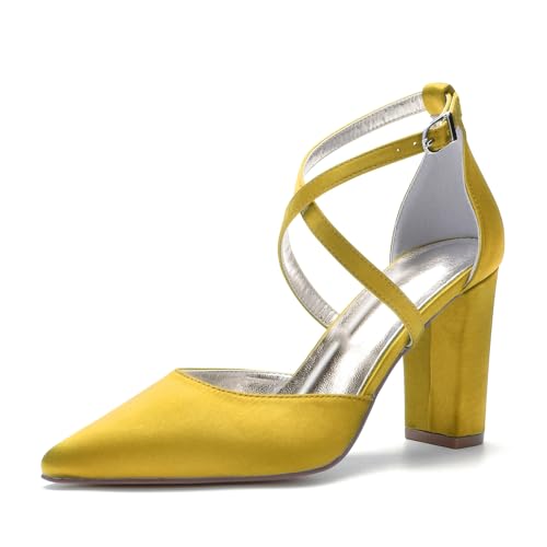 Miyoopark Damen Abend Schuhe Braut Absatzs Fesselriemen Prom Pumps M643 Gelb EU 40.5 von Miyoopark