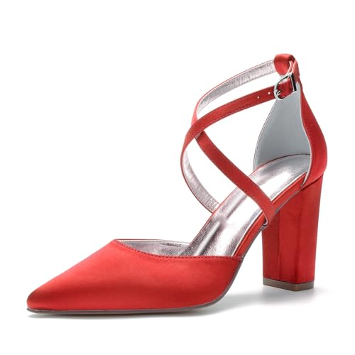 Miyoopark Damen Abend Schuhe Braut Absatzs Fesselriemen Prom Pumps M643 Rot EU 37 von Miyoopark