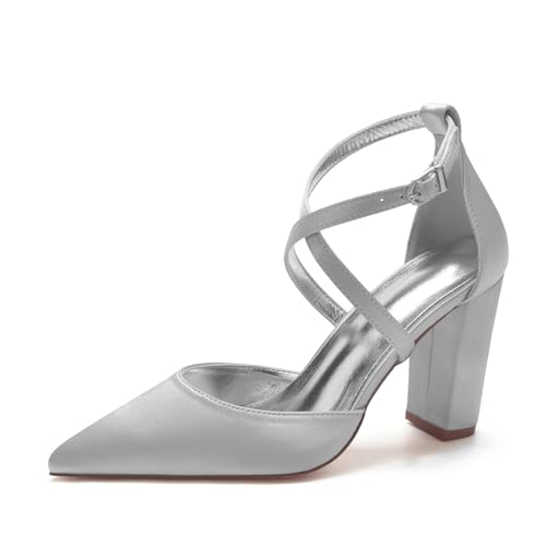 Miyoopark Damen Abend Schuhe Braut Absatzs Fesselriemen Prom Pumps M643 Silber EU 35.5 von Miyoopark