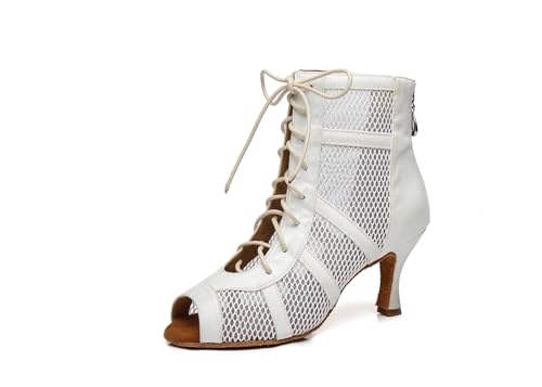 Miyoopark Damen Ballroom Tanzschuhe Hoher Absatz Latein Abend Stiefel L446 Weiß 7.5cm Absatz EU 40 von Miyoopark