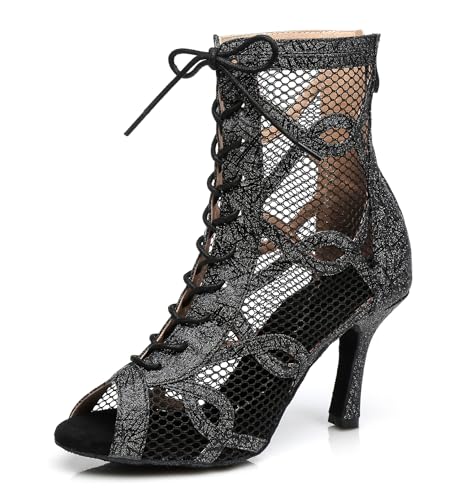 Miyoopark Damen Ballroom Tanzschuhe Hoher Absatz Latein Abend Stiefel L464 Schwarz 8.5cm Absatz EU 38 von Miyoopark
