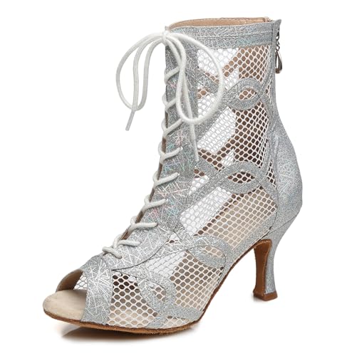 Miyoopark Damen Ballroom Tanzschuhe Hoher Absatz Latein Abend Stiefel L464 Silber 7.5cm Absatz EU 40.5 von Miyoopark