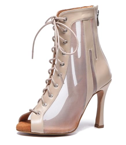 Miyoopark Damen Ballroom Tanzschuhe Hoher Absatz Latein Abend Stiefel L540 Beige 10cm Absatz EU 42.5 von Miyoopark