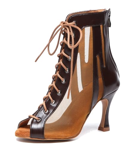 Miyoopark Damen Ballroom Tanzschuhe Hoher Absatz Latein Abend Stiefel L540 Dunkelbraun 9cm Absatz EU 40.5 von Miyoopark