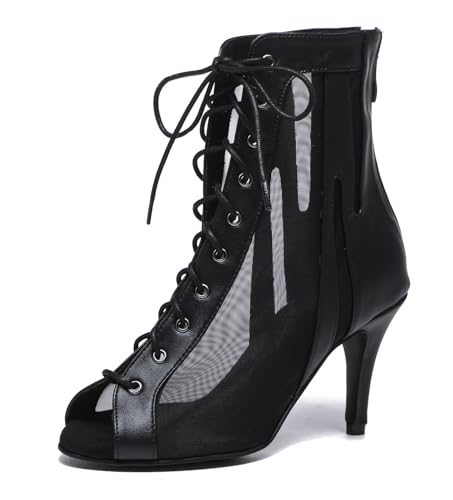 Miyoopark Damen Ballroom Tanzschuhe Hoher Absatz Latein Abend Stiefel L540 Schwarz 8.5cm Absatz EU 37.5 von Miyoopark