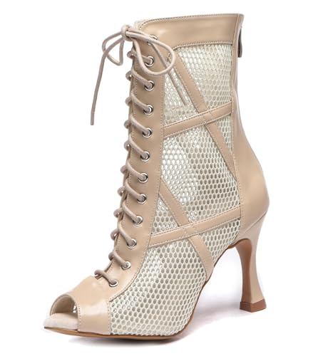 Miyoopark Damen Ballroom Tanzschuhe Hoher Absatz Latein Abend Stiefel L545 Beige 9cm Absatz EU 38.5 von Miyoopark