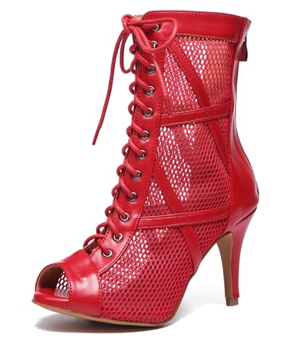Miyoopark Damen Ballroom Tanzschuhe Hoher Absatz Latein Abend Stiefel L545 Rot 8.5cm Absatz EU 38 von Miyoopark