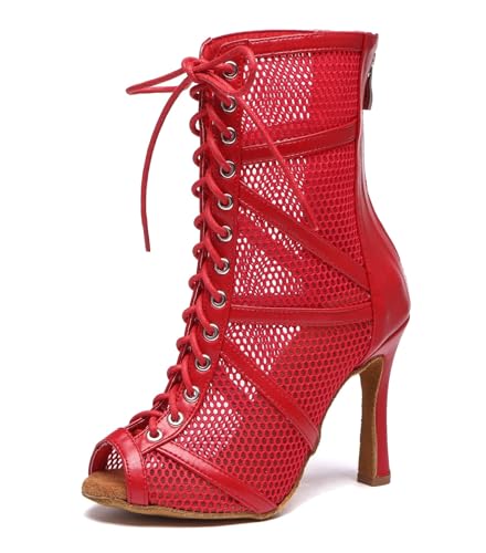 Miyoopark Damen Ballroom Tanzschuhe Hoher Absatz Latein Abend Stiefel L555 Rot 10cm Absatz EU 40 von Miyoopark