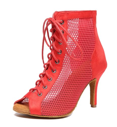 Miyoopark Damen Ballroom Tanzschuhe Hoher Absatz Latein Abend Stiefel L573 Rot 8.5cm Absatz EU 40 von Miyoopark